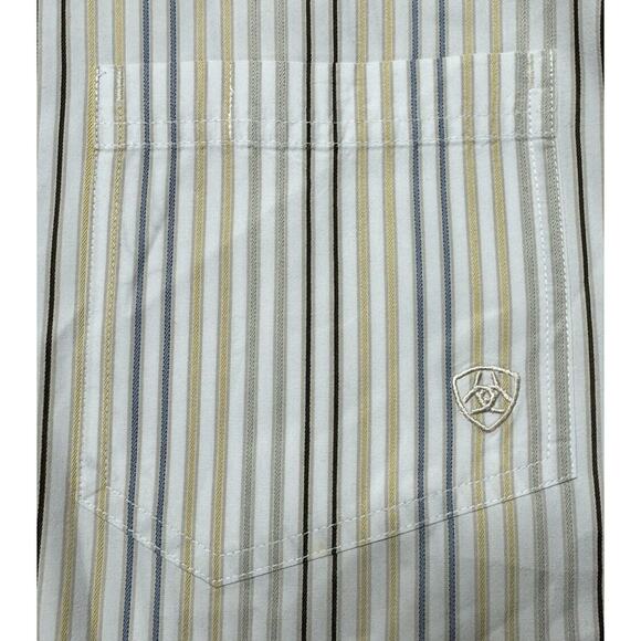 Ariat Men's Cream Blue Yellow Striped Long Sleeve Button Up Shirt - Size L - Picture 4 of 5